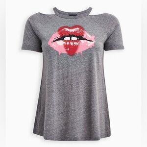 Torrid Gray Graphic Classic Fit Triblend Cold Shoulder Top Women’s Plus Size 4x